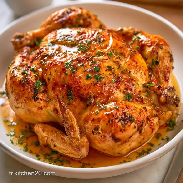 Morceaux de poulet &agrave; la peau ambr&eacute;e et croustillante dress&eacute;s avec soin sur une assiette blanche avec du persil frais.