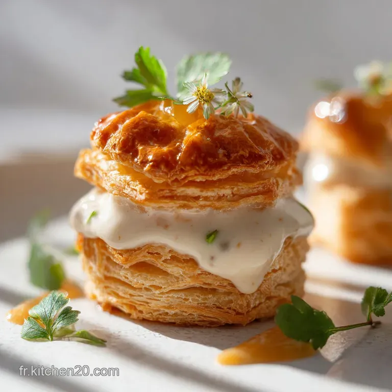A puff pastry shell filled with tender chicken and creamy sauce. Garnished with parsley. A sophisticated and delicious pre...
