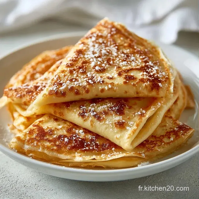 Cr&ecirc;pes pli&eacute;es en triangles, texture souple et dor&eacute;e, accompagn&eacute;es de quartiers de citron frais sur un linge blanc.