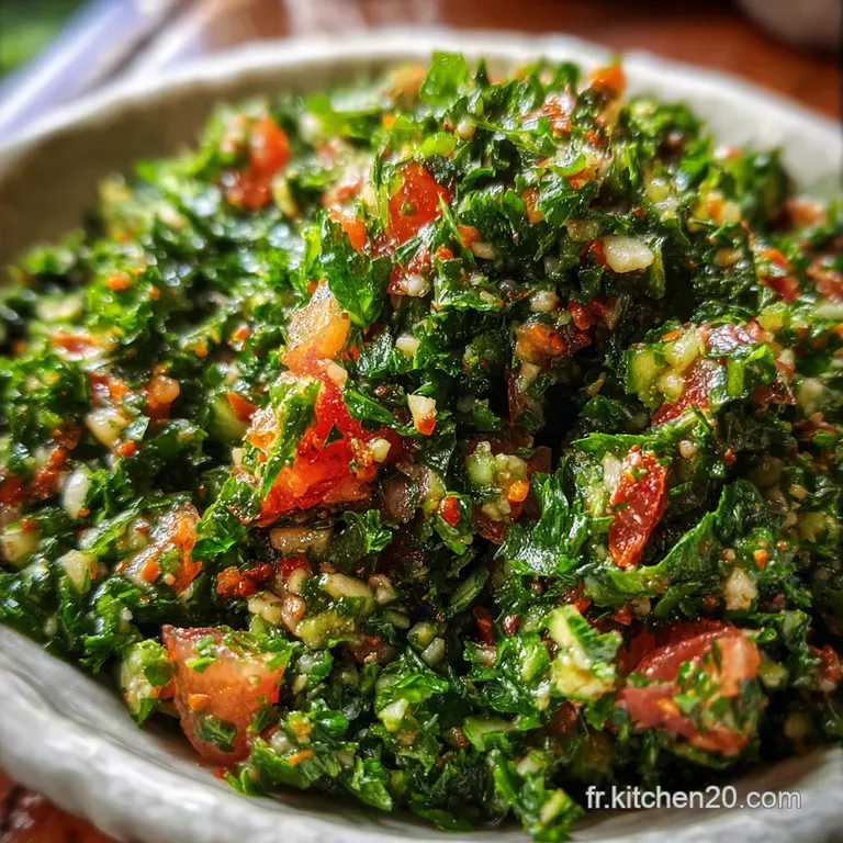 Elegant mound of Lebanese taboul&eacute; salad, glistening with lemon dressing and herbs. A refreshing, light side dish or vegeta...