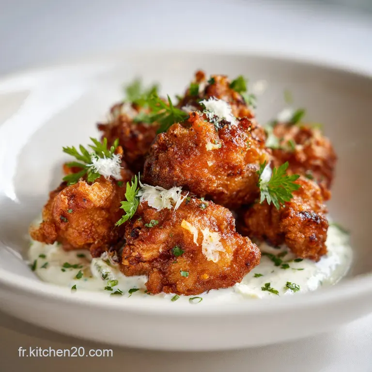 An artful plate featuring tender sweetbreads, accented by a rich sauce, bright herbs, and colorful vegetable garnish. Eleg...