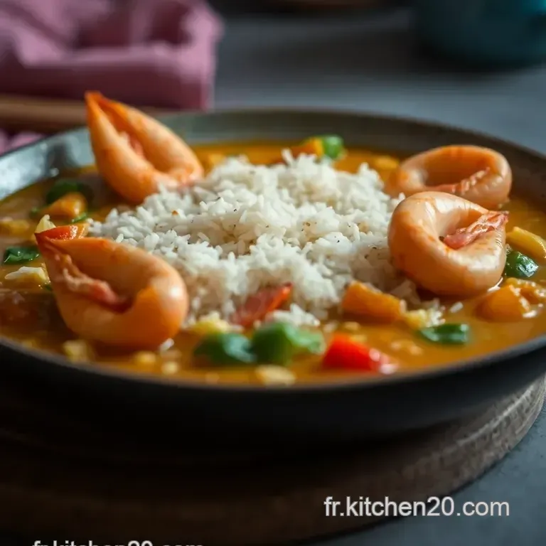 Riz Thai Au Curry De L&eacute;gumes Et Crevettes presentation