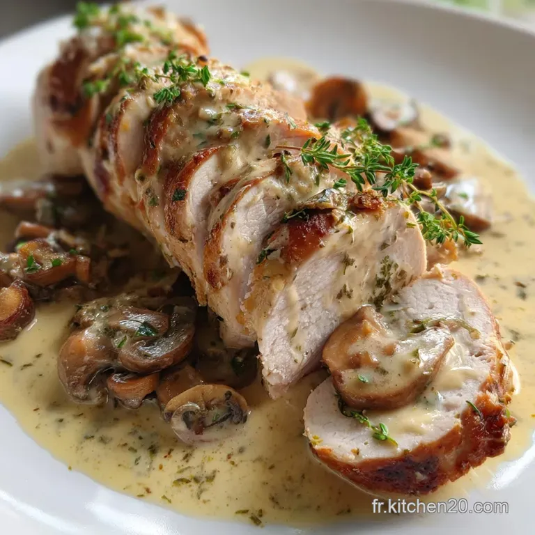 R&ocirc;ti De Filet De Dinde Aux Champignons : Le Secret Moelleux presentation