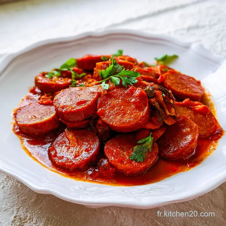 Assiette blanche pr&eacute;sentant un d&ocirc;me de riz blanc nacr&eacute; contrastant avec une sauce tomate rouge intense et riche.