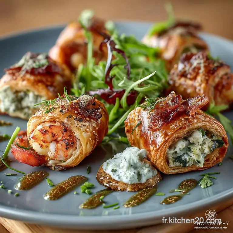 Roul&eacute;s Feuillet&eacute;s aux Crevettes et Fromage Cr&eacute;meux Les Cigares Dor&eacute;s