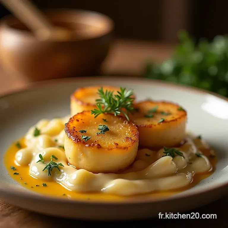 Ma&icirc;tre Coquillage Noix De Saintjacques Po&ecirc;l&eacute;es Sauce Cr&eacute;m&eacute;e &Agrave; L&eacute;chalote Fine presentation