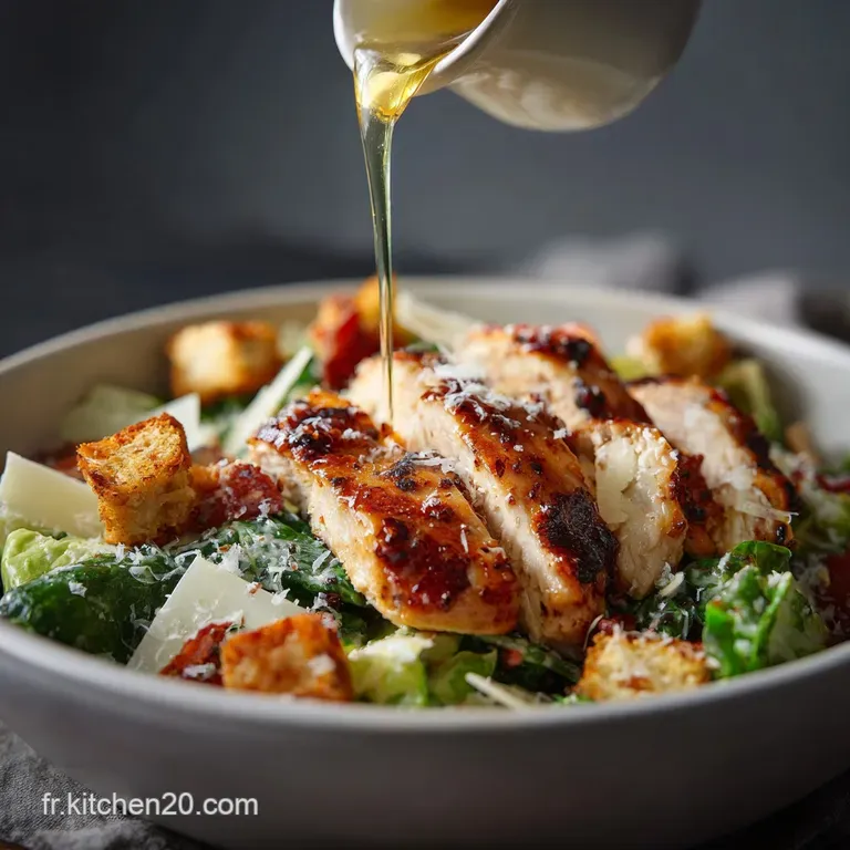 Elegant Caesar salad plate. Romaine hearts are drizzled with dressing, topped with parmesan, and cracked black pepper.