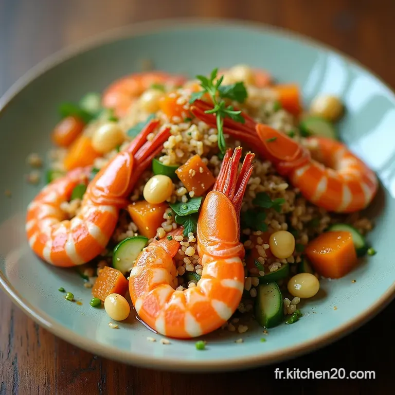 L&Eacute;vasion Tropicale Salade de Crevettes Marin&eacute;es &agrave; la Coriandre Mangue et Noix de Cajou Grill&eacute;es