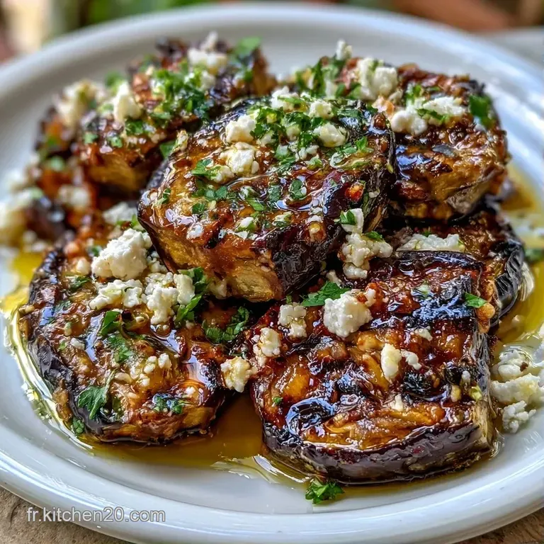 Assemblage raffin&eacute; de l&eacute;gumes grill&eacute;s et de feta sur une assiette blanche, sublim&eacute; par un filet d'huile d'olive dor&eacute;e.