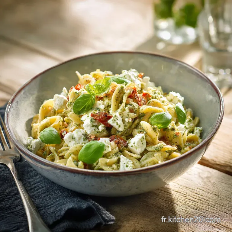 Salade De P&acirc;tes Gourmande Plein Soleil : Cr&egrave;me De Basilic Et F&eacute;ta presentation