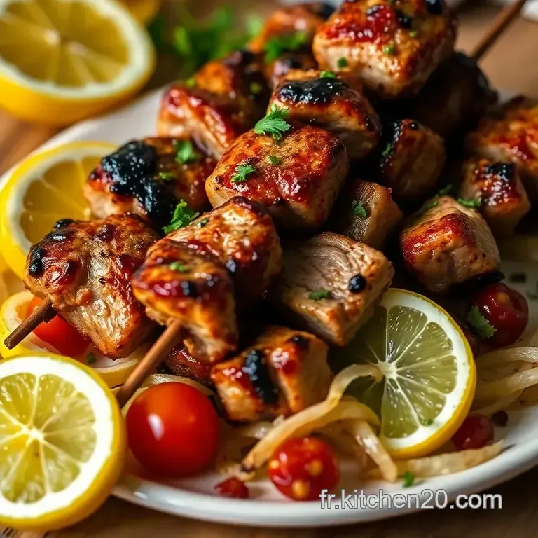 Souvlakis De Porc Marin&eacute;s Sauce Tsatsiki Maison presentation