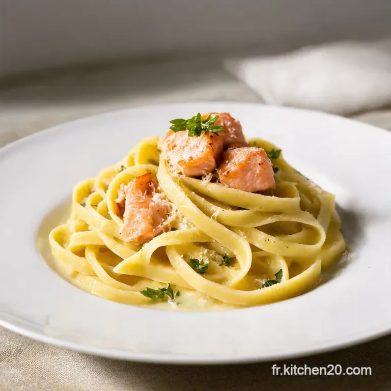 Tagliatelles au Saumon Frais Cro&ucirc;te Parmesan Amandes