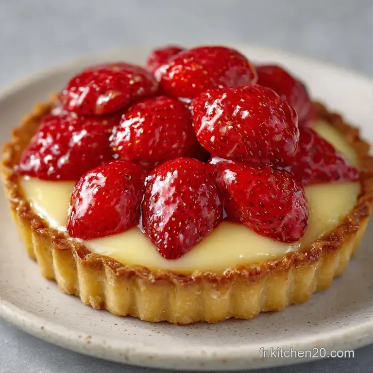 Part de tarte aux fruits rouges sur assiette &eacute;pur&eacute;e, contrastant le rouge vif des baies et le beige de la cro&ucirc;te fine.