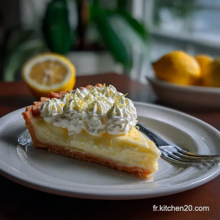 Creamy white tart with a glistening surface, dusted with fine powdered sugar, and a golden, flaky edge. Simple elegance.