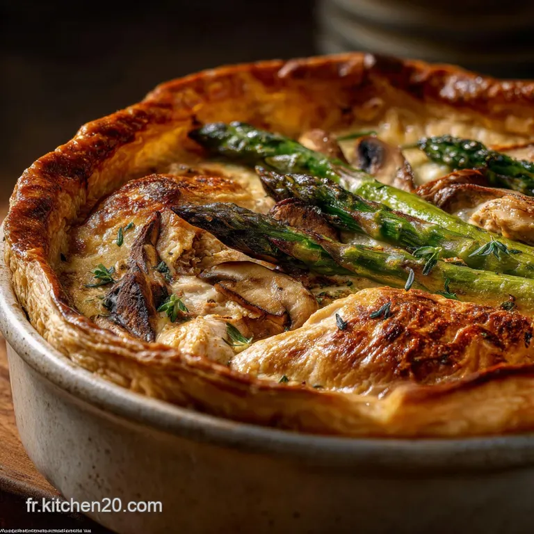 Tourte Au Poulet Asperges Poireaux Et Champignons : Le Tr&eacute;sor Printanier Cr&eacute;meux presentation